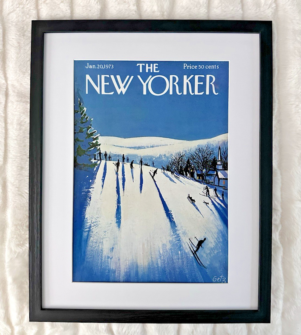 Framed 1973 New Yorker January 20 Catskill Skiing Getz Rare Cover